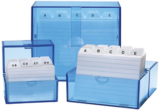 WEDO 2507303 Karteikasten A7 quer, blau-transparent, bestückt