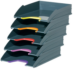 Durable Briefablage A4 (Varicolor) Ablagesystem mit 5 Fächern, Blauer Engel zertifiziert, anthrazit mit farbigen Griffzonen, 770557 uf
