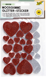 folia Moosgummi Glitter-Sticker Herzen II, 40 Stück