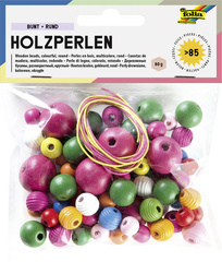 folia Holzperlen Natur, rund, 4 Größen sortiert