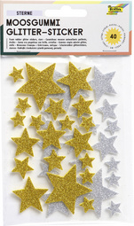 folia Moosgummi Glitter-Sticker STERNE II, 40 Stück