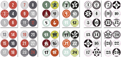 folia Weihnachts-Sticker ADVENTSKALENDER, sortiert