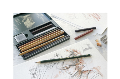 FABER-CASTELL PITT MONOCHROME Set medium, 21-teiliges Etui