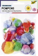 folia Regenbogen-Pompons, 30 Stück, farbig sortiert