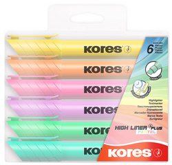 Kores Textmarker HIGH LINER PLUS, Pastellfarben, 6er Etui