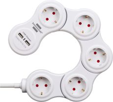 Brennenstuhl 1155350210 Vario Power Steckdosenleiste mit USB-Ladefunktion 5-fach weiß, 1,4m H05VV-F 3G1,5