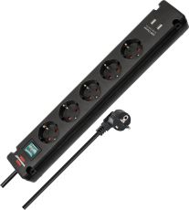 Brennenstuhl 1150660315 Bremounta Steckdosenleiste mit USB-Ladefunktion 5fach schwarz 3m H05VV-F 3G1,5 mit Schalter