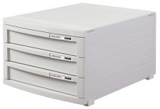 HAN Schubladenbox CONTUR – modernes und modular erweiterbares Schubladensystem, mit 3 geschlossenen Schubladen bis Format DIN B4, lichtgrau, 1503-11