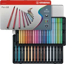 Premium-Filzstift - STABILO Pen 68 - 40er Metalletui - mit 40 verschiedenen Farben