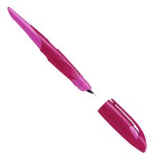 Ergonomischer Schulfüller für Linkshänder mit Standard-Feder M - STABILO EASYbirdy in beere/pink - Einzelstift - inklusive Patrone - Schreibfarbe blau (löschbar)