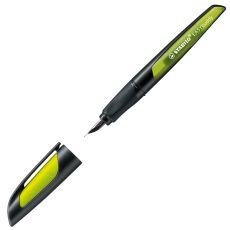 Schulfüller mit Linkshänder-Feder L - STABILO EASYbuddy in schwarz/limette - Schreibfarbe blau (löschbar) - Einzelstift - inklusive Patrone