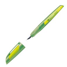 Schulfüller mit Linkshänder-Feder L - STABILO EASYbuddy in limette/grün - Schreibfarbe blau (löschbar) - Einzelstift - inklusive Patrone