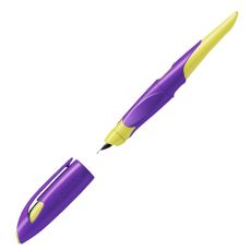 Ergonomischer Schulfüller für Rechtshänder mit Anfänger-Feder A - STABILO EASYbirdy in violett/gelb - Einzelstift - inklusive Patrone - Schreibfarbe blau (löschbar)