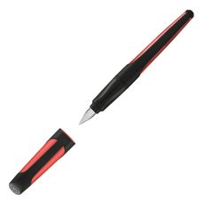 Schulfüller mit Standard-Feder M - STABILO EASYbuddy in schwarz/rot - Schreibfarbe blau (löschbar) - Einzelstift - inklusive Patrone