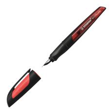 Schulfüller mit Linkshänder-Feder L - STABILO EASYbuddy in schwarz/rot - Schreibfarbe blau (löschbar) - Einzelstift - inklusive Patrone