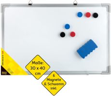 Idena 10413 - Whiteboard mit Alurahmen, ca. 30 x 40 cm groß, inklusive 6 Magnete und Schwamm, zur Wandmontage geeignet, ideal für Büro und zu Hause, ohne Maker