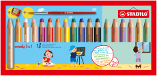 Buntstift, Wasserfarbe & Wachsmalkreide - STABILO woody 3 in 1 - 18er Pack mit Spitzer - mit 18 verschiedenen Farben