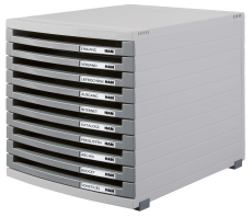 HAN Schubladenbox CONTUR – modernes und modular erweiterbares Schubladensystem, mit 10 offenen Schubladen bis Format DIN B4, lichtgrau-dunkelgrau, 1510-0-19