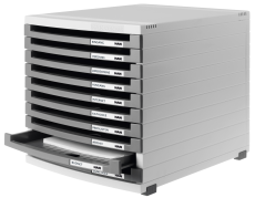 HAN Schubladenbox CONTUR – modernes und modular erweiterbares Schubladensystem, mit 10 offenen Schubladen bis Format DIN B4, lichtgrau-dunkelgrau, 1510-0-19
