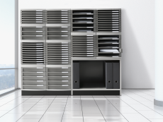 HAN Schubladenbox CONTUR – modernes und modular erweiterbares Schubladensystem, mit 10 offenen Schubladen bis Format DIN B4, lichtgrau-dunkelgrau, 1510-0-19