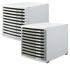 HAN Schubladenbox CONTUR – modernes und modular erweiterbares Schubladensystem, mit 10 offenen Schubladen bis Format DIN B4, lichtgrau-dunkelgrau, 1510-0-19