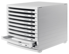 HAN Schubladenbox CONTUR – modernes und modular erweiterbares Schubladensystem, mit 10 offenen Schubladen bis Format DIN B4, lichtgrau, 1510-0-11