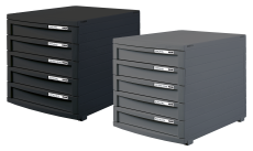HAN Schubladenbox CONTUR – modernes und modular erweiterbares Schubladensystem, mit 5 geschlossenen Schubladen bis Format DIN B4, dunkelgrau, 1505-191