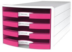 HAN Schubladenbox IMPULS 2.0 – innovatives, attraktives Design in höchster Qualität. Mit 4 offenen Schubladen für DIN A4/C4, weiß-pink, 1013-56