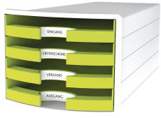 HAN Schubladenbox IMPULS 2.0 – innovatives, attraktives Design in höchster Qualität. Mit 4 offenen Schubladen für DIN A4/C4, weiß-lemon, 1013-50