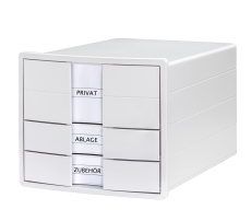 HAN Schubladenbox IMPULS – modernes Gehäusedesign für Papierformate DIN A4/C4. Mit 3 geschlossenen Schubladen und Schubladeneinsatz für DIN A4/C4, weiß, 1017-12