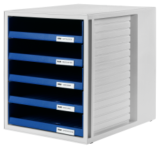 HAN Schubladenbox SCHRANK-SET – attraktives Design für Unterlagen bis DIN C4, mit 5 offenen Schubladen, lichtgrau-blau, 1401-14