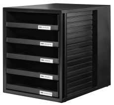 HAN Schubladenbox SCHRANK-SET – attraktives Design für Unterlagen bis DIN C4, mit 5 offenen Schubladen, schwarz, 1401-13