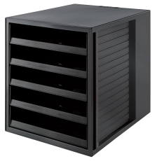 HAN Schubladenbox SCHRANK-SET KARMA – attraktives Design für Unterlagen bis DIN C4, BLAUER ENGEL zertifiziert, mit 5 offenen Schubladen, öko-schwarz, 14018-13