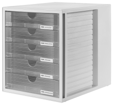 HAN Schubladenbox SYSTEMBOX – attraktives Design für Unterlagen bis DIN C4, mit 5 geschlossenen Schubladen, transluzent-klar, 1450-63