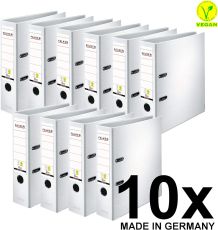 Original Falken 10er Pack PP-Color Kunststoff-Ordner. Made in Germany. 8 cm breit DIN A4 weiß Vegan Ringordner Aktenordner Briefordner Büroordner Plastikordner Schlitzordner