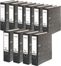 Original Falken 10er Pack Recycling-Ordner Wolkenmarmor. Made in Germany. 8 cm breit DIN A4 schwarzer Rücken Ringordner Aktenordner Briefordner Büroordner Pappordner CO2-Neutral Blauer Engel