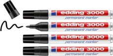 edding 3000 Permanentmarker - schwarz - 4 Stifte - Rund-Spitze 1,5-3 mm - schnell trocknender Permanent Marker - wasserfest, wischfest - für Karton, Kunststoff, Holz, Metall - Universalmarker
