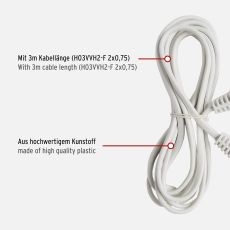 Brennenstuhl 1161660 Kunststoff-Verlängerungskabel 3m weiß H03VVH2-F 2x0,75 Euroverlängerungskabel mit Eurostecker und Eurokupplung