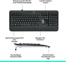 Logitech MK540 Advanced Kabellose Tastatur und Maus Combo für Windows, 2,4 GHz Unifying USB-Empfänger, Sondertasten, 3 Jahre Batterielaufzeit, Für PC, Laptop, QWERTZ-Layout - Schwarz