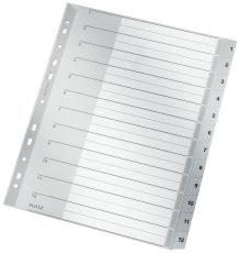 Leitz 1282 Zahlenregister - 1-12, PP, A4 Überbreite, 12 Blatt, grau