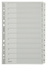 LEITZ Mylarkarton-Register, Zahlen, A4, 1-20, 20-teilig,grau