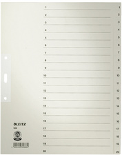 LEITZ Tauenpapier-Register, Zahlen, A4 Überbreite, 1-20,grau