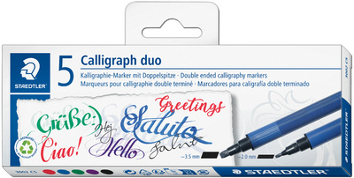 STAEDTLER Kalligraphie-Doppelmarker, Keilspitze, 5er Etui