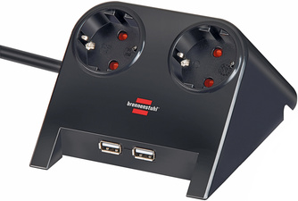 Brennenstuhl 1153500222 Tischsteckdose 'Desktop-Power', 2-fach, 2 x USB