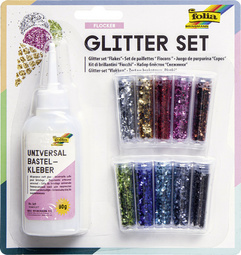 folia Glitter-Set 'Flocken', inkl. Dekokleber