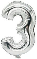 PAPSTAR Folienballon Zahlen, Ziffer: 3, silber