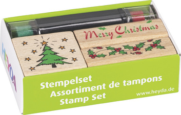 HEYDA Motivstempel-Set 'Weihnachten', aus Holz, 3-teilig