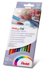 Pentel Wasservermalbarer Buntstift CB9, holzgefasst, FSC/CE-zertifiziert. 12 Farben im Set
