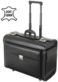 Alassio Pilotenkoffer SILVANA, Leder, schwarz, mit Trolley