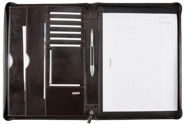 Alassio Schreibmappe MONACO, DIN A4, Leder, dunkelbraun